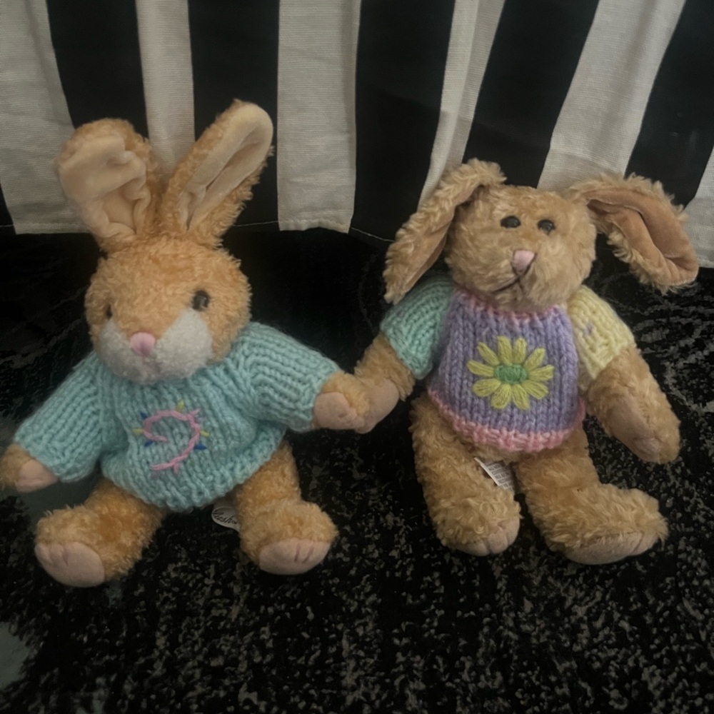 2 Chrisha playful plush bunnies